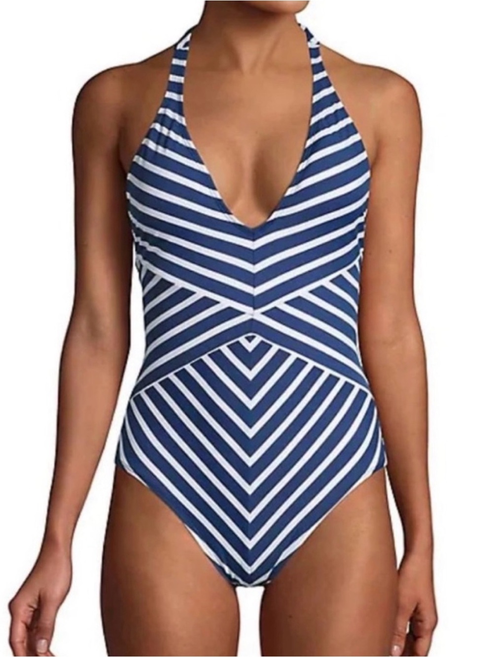 Lauren Ralph Lauren Navy and White Halter One-Piece Swimsuit Size 10
